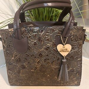 Artisanal Dark Brown Embossed Tote Bag